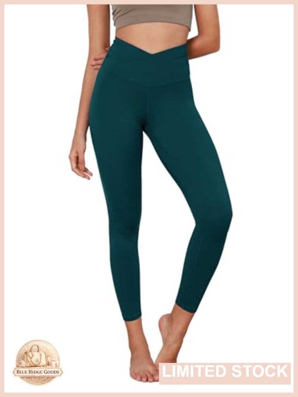 Cross Waist Yoga Leggings 7/8 Length Hidden Pocket 4 Way Stretch Workout Pants